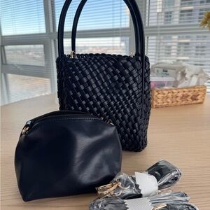 Anthroplogie Woven Mini Hollace Tote in Navy